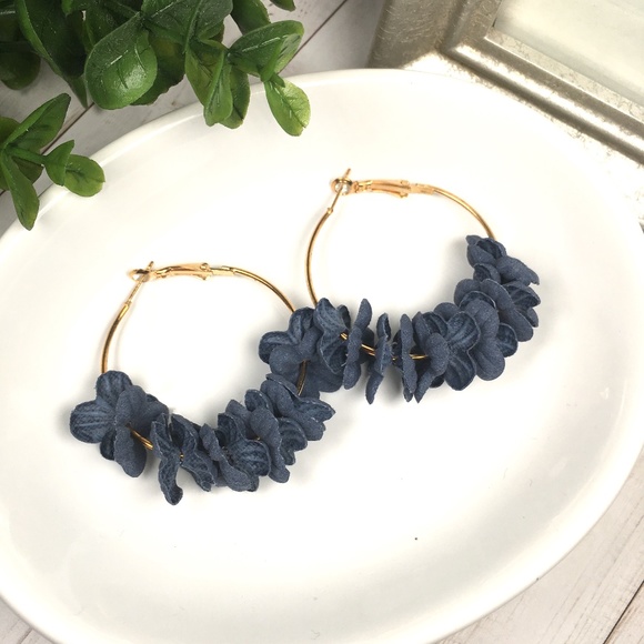 Blue Flower Petal Hoop Earrings - Picture 2 of 4